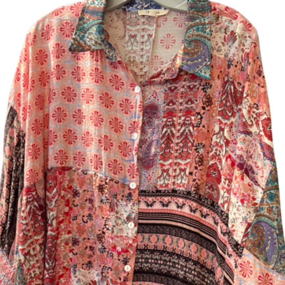 Oli & Hali Multicolor Patchwork Button Down Shirt… - image 2